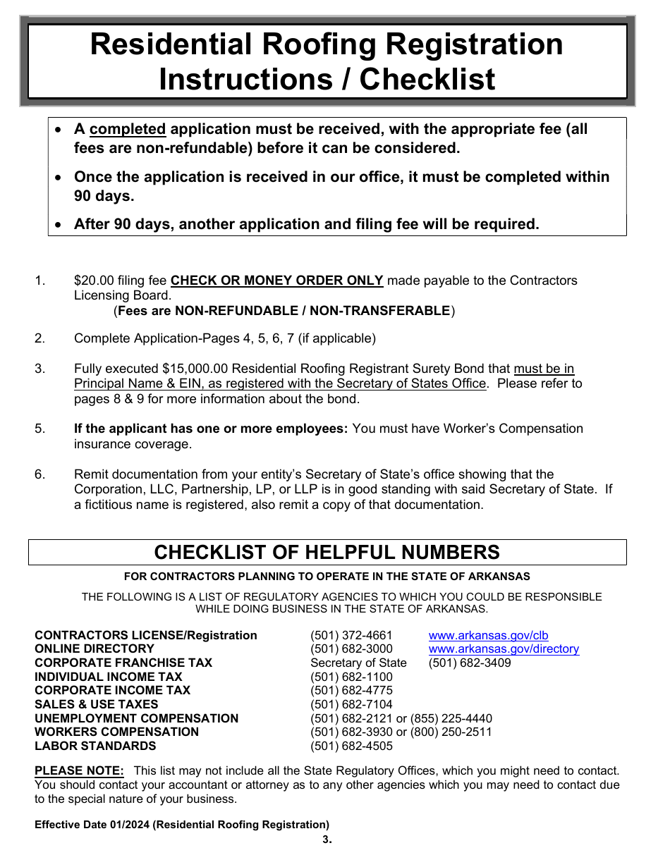 Residential Roofing Registration Application - Arkansas, Page 3