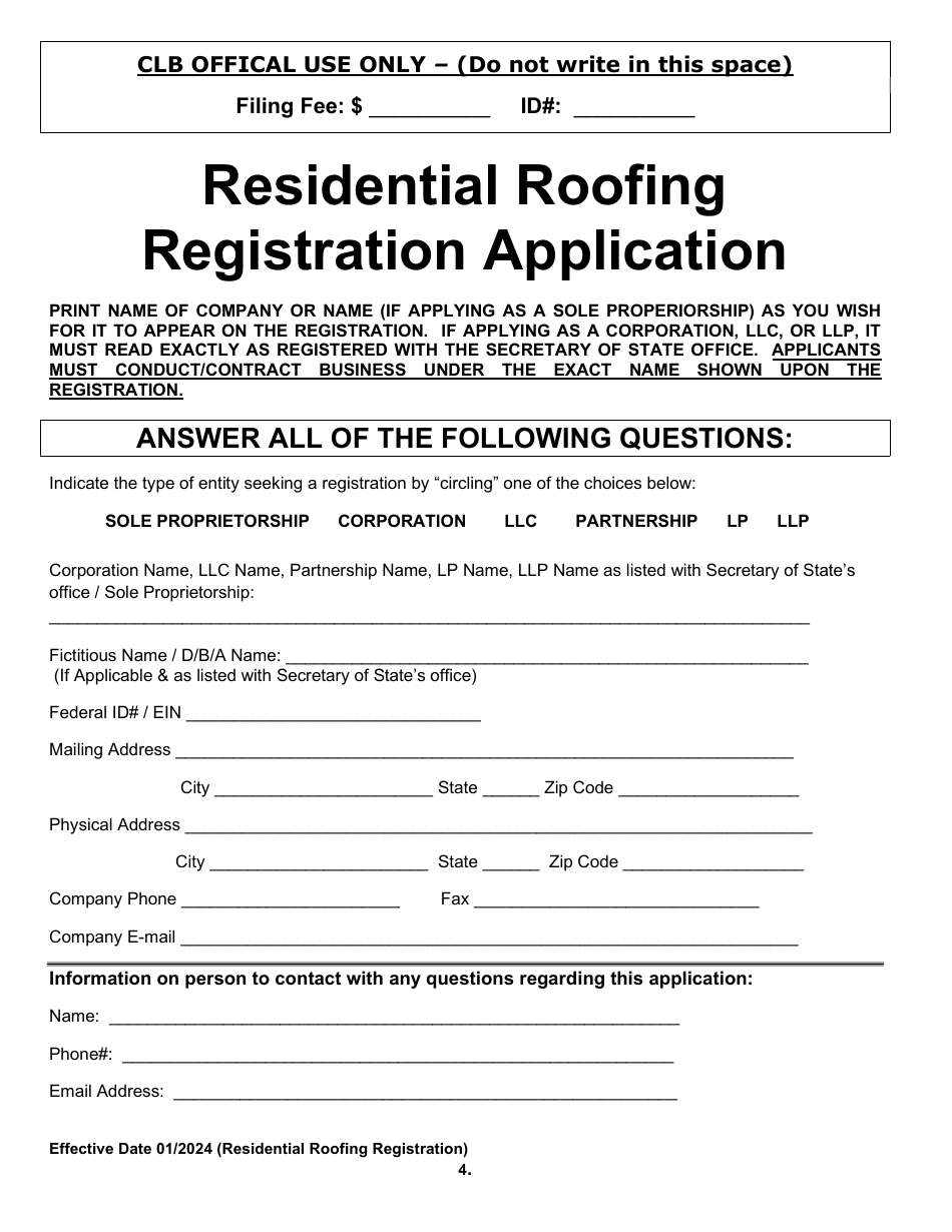 Residential Roofing Registration Application - Arkansas, Page 4