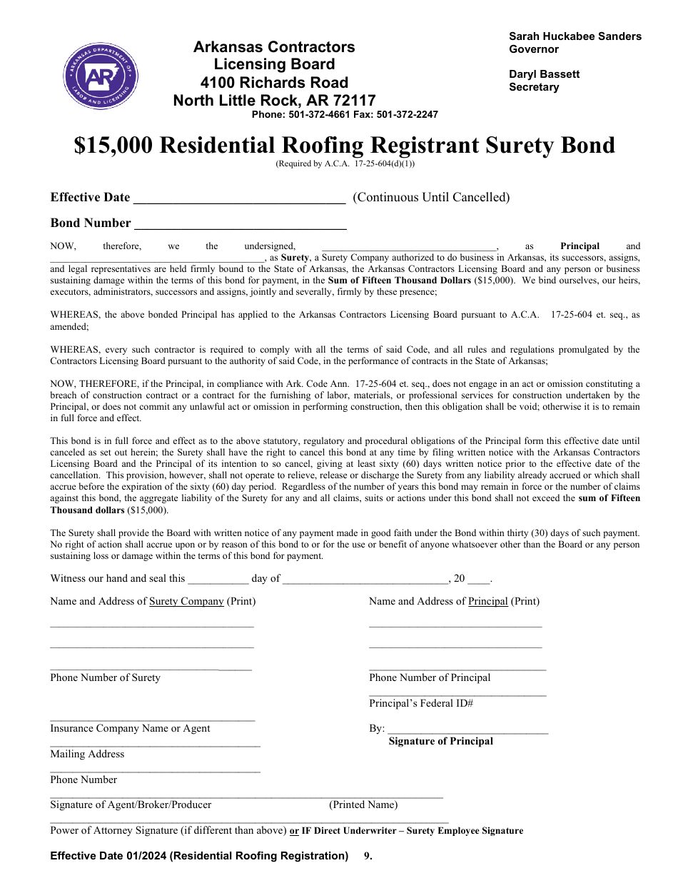 Residential Roofing Registration Application - Arkansas, Page 9