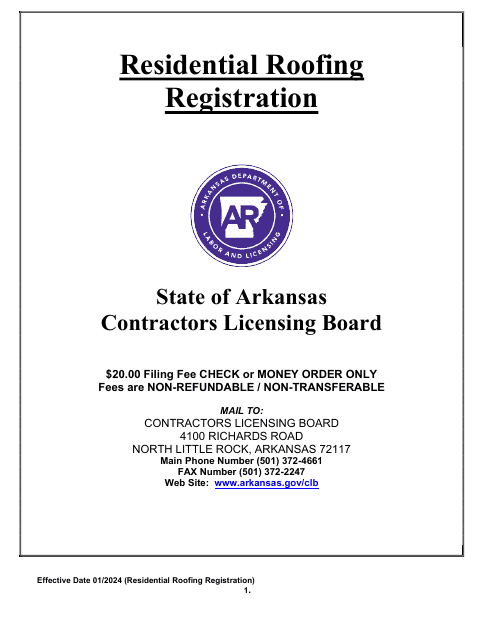 Residential Roofing Registration Application - Arkansas Download Pdf