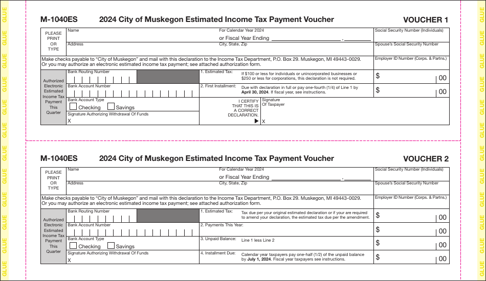 Form M-1040ES Declaration of Estimated Income Tax Form - City of Muskegon, Michigan, Page 3
