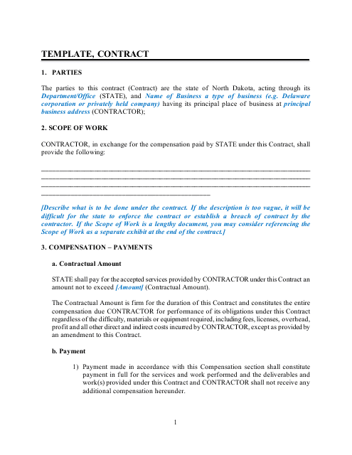 Goods and Services Contract Template - North Dakota