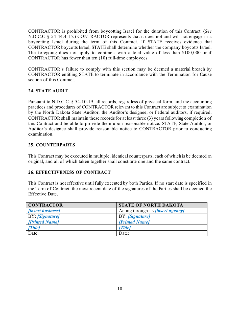 Goods and Services Contract Template - North Dakota, Page 10