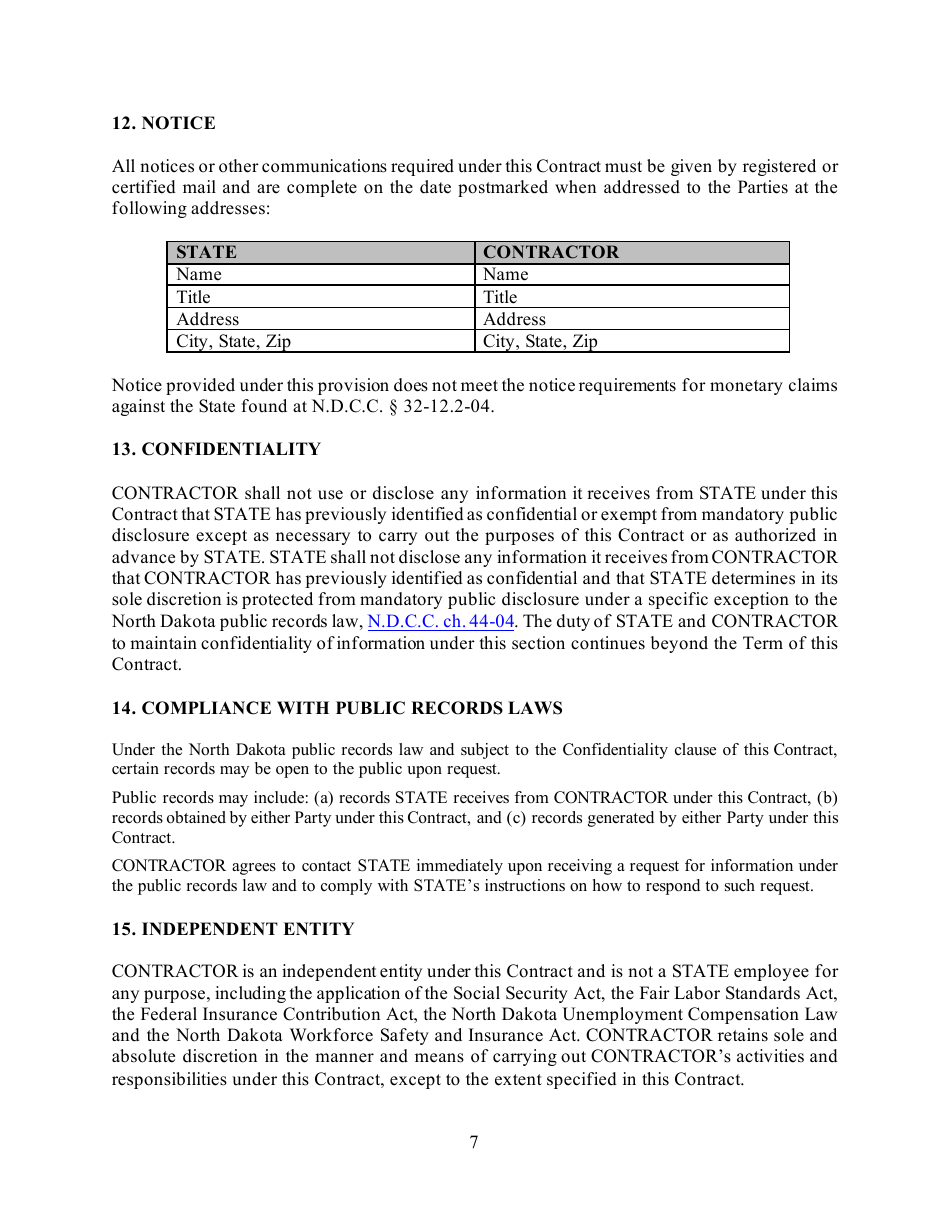 Goods and Services Contract Template - North Dakota, Page 7