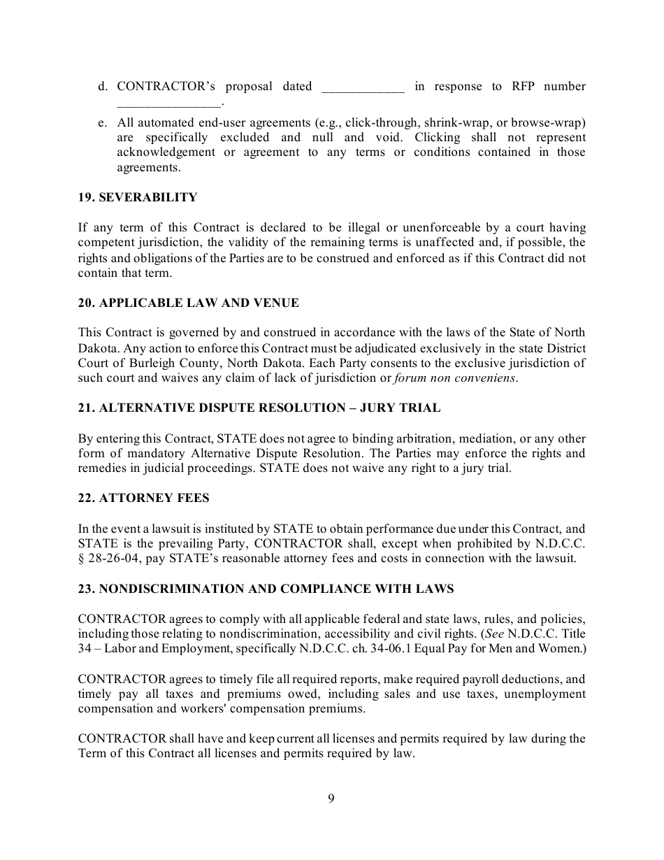 Goods and Services Contract Template - North Dakota, Page 9