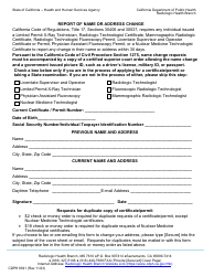 Document preview: Form CDPH8391 Report of Name or Address Change - California