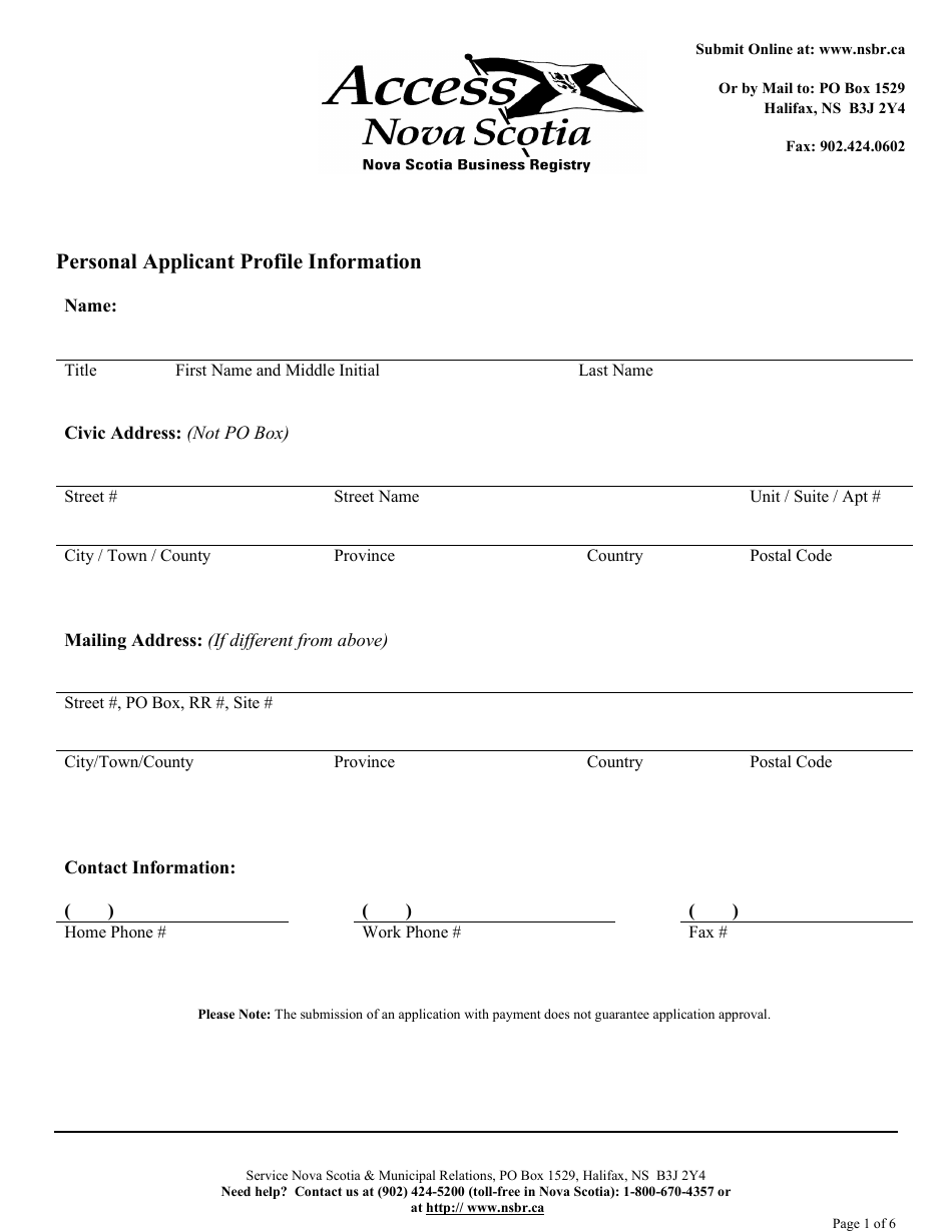 Application for Gas Operator Licence, Gas Technician Licence and Oil Burner Technician License - Nova Scotia, Canada, Page 1