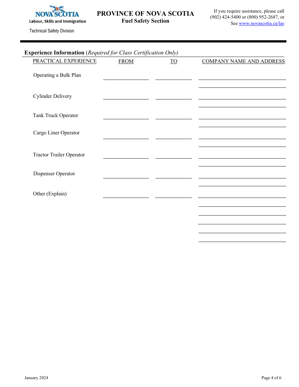 Application for Gas Operator Licence, Gas Technician Licence and Oil Burner Technician License - Nova Scotia, Canada, Page 4