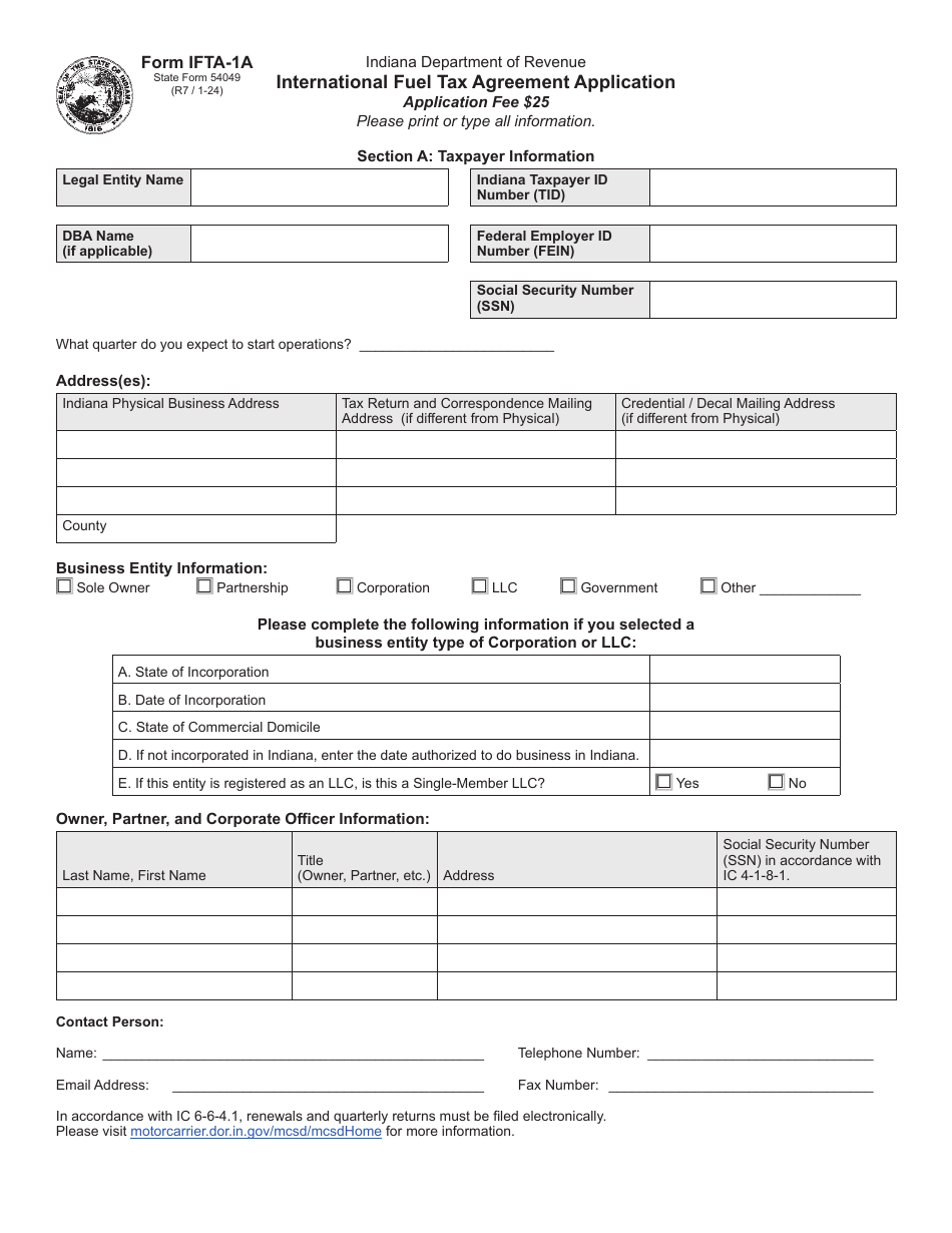 Form IFTA-1A (State Form 54049) Download Fillable PDF or Fill Online ...