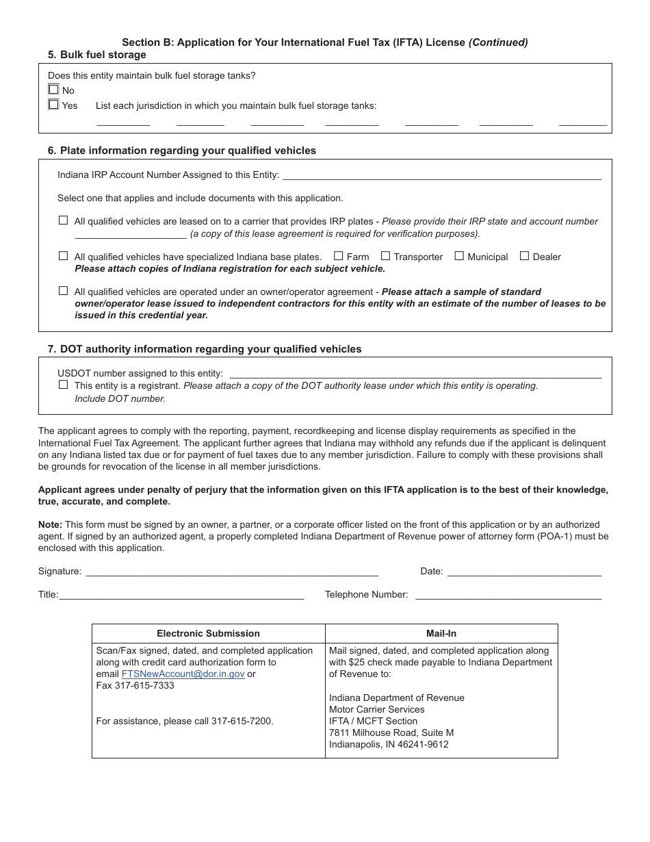 Form IFTA-1A (State Form 54049) International Fuel Tax Agreement Application - Indiana, Page 3