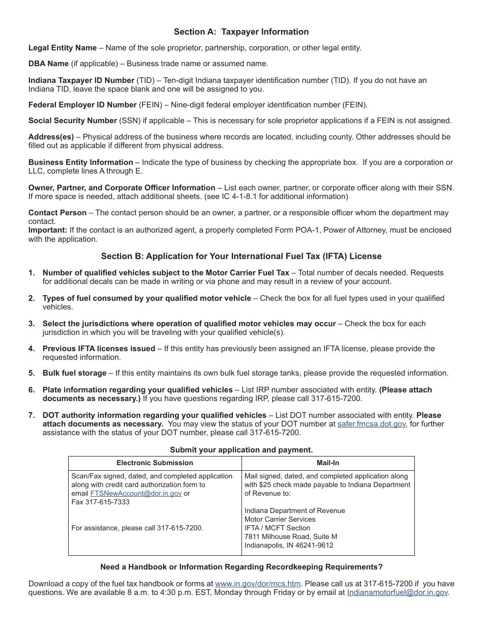 Form IFTA-1A (State Form 54049) International Fuel Tax Agreement Application - Indiana, Page 5