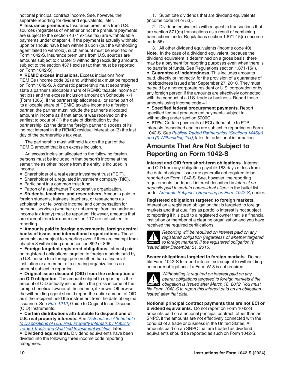 Instructions for IRS Form 1042-S Foreign Persons U.S. Source Income Subject to Withholding, Page 10