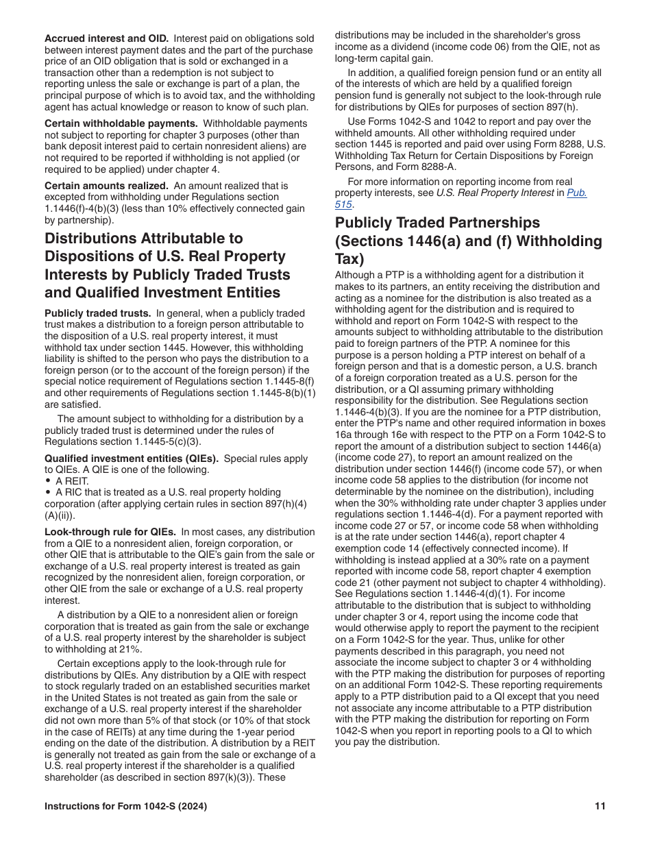 Instructions for IRS Form 1042-S Foreign Persons U.S. Source Income Subject to Withholding, Page 11