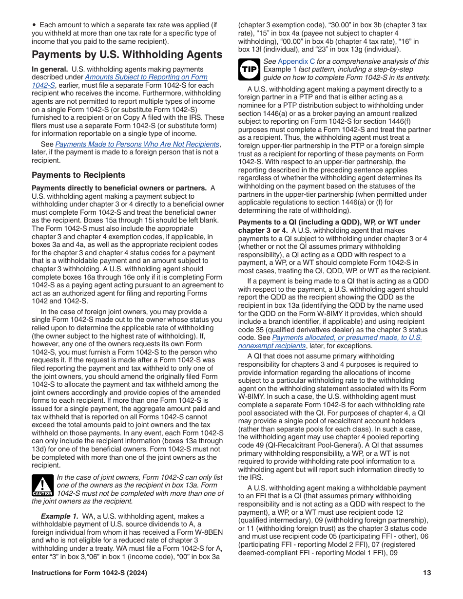 Instructions for IRS Form 1042-S Foreign Persons U.S. Source Income Subject to Withholding, Page 13