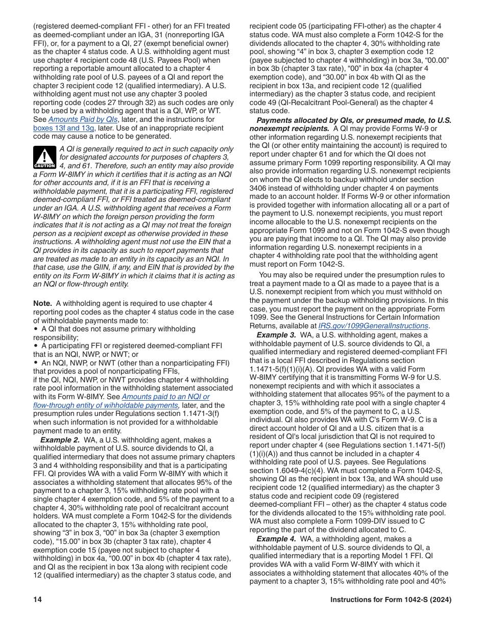 Instructions for IRS Form 1042-S Foreign Persons U.S. Source Income Subject to Withholding, Page 14