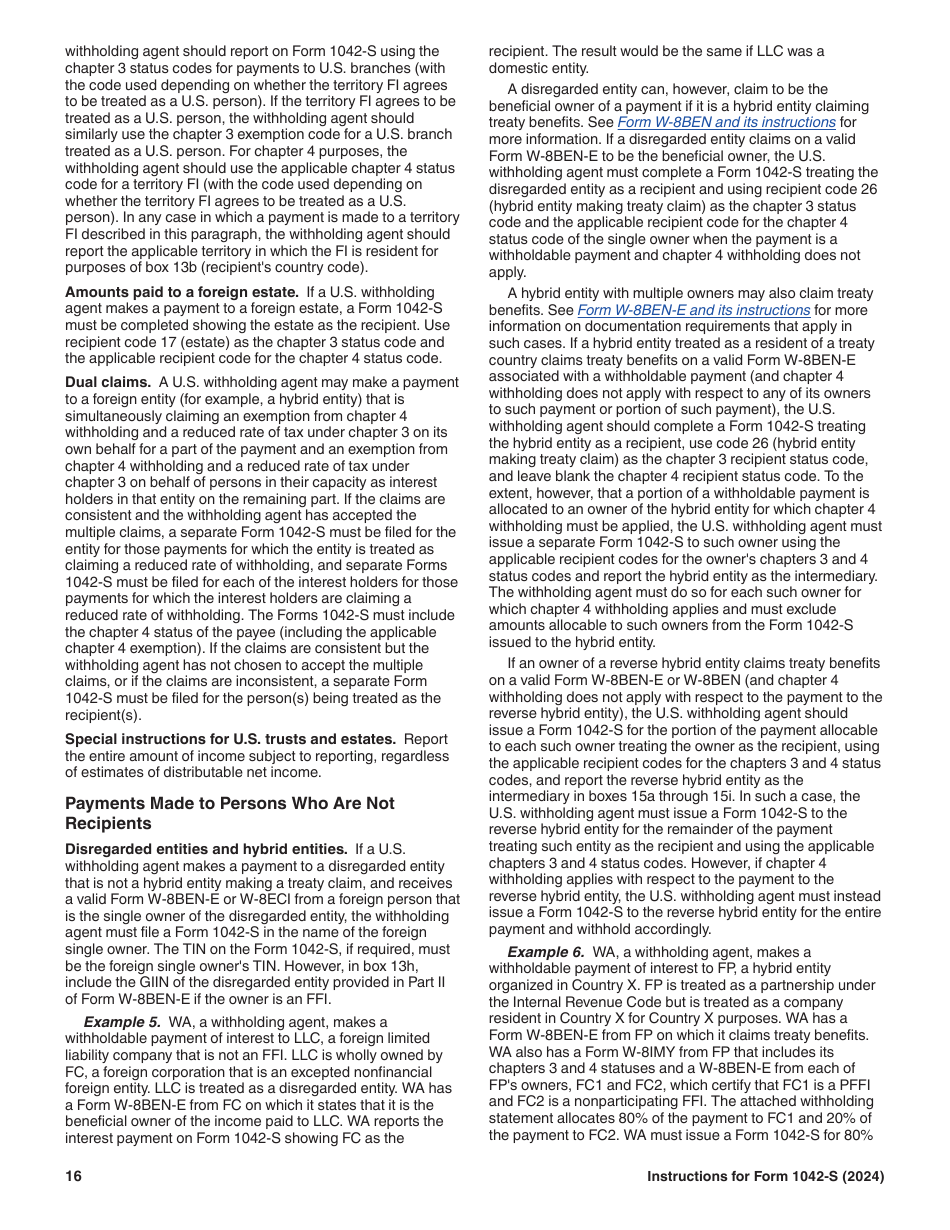 Instructions for IRS Form 1042-S Foreign Persons U.S. Source Income Subject to Withholding, Page 16