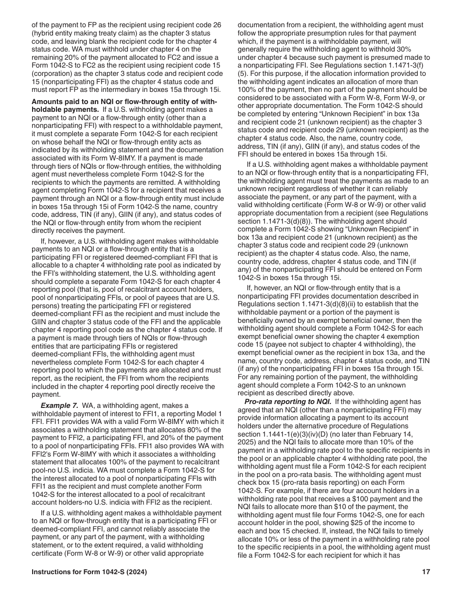 Instructions for IRS Form 1042-S Foreign Persons U.S. Source Income Subject to Withholding, Page 17
