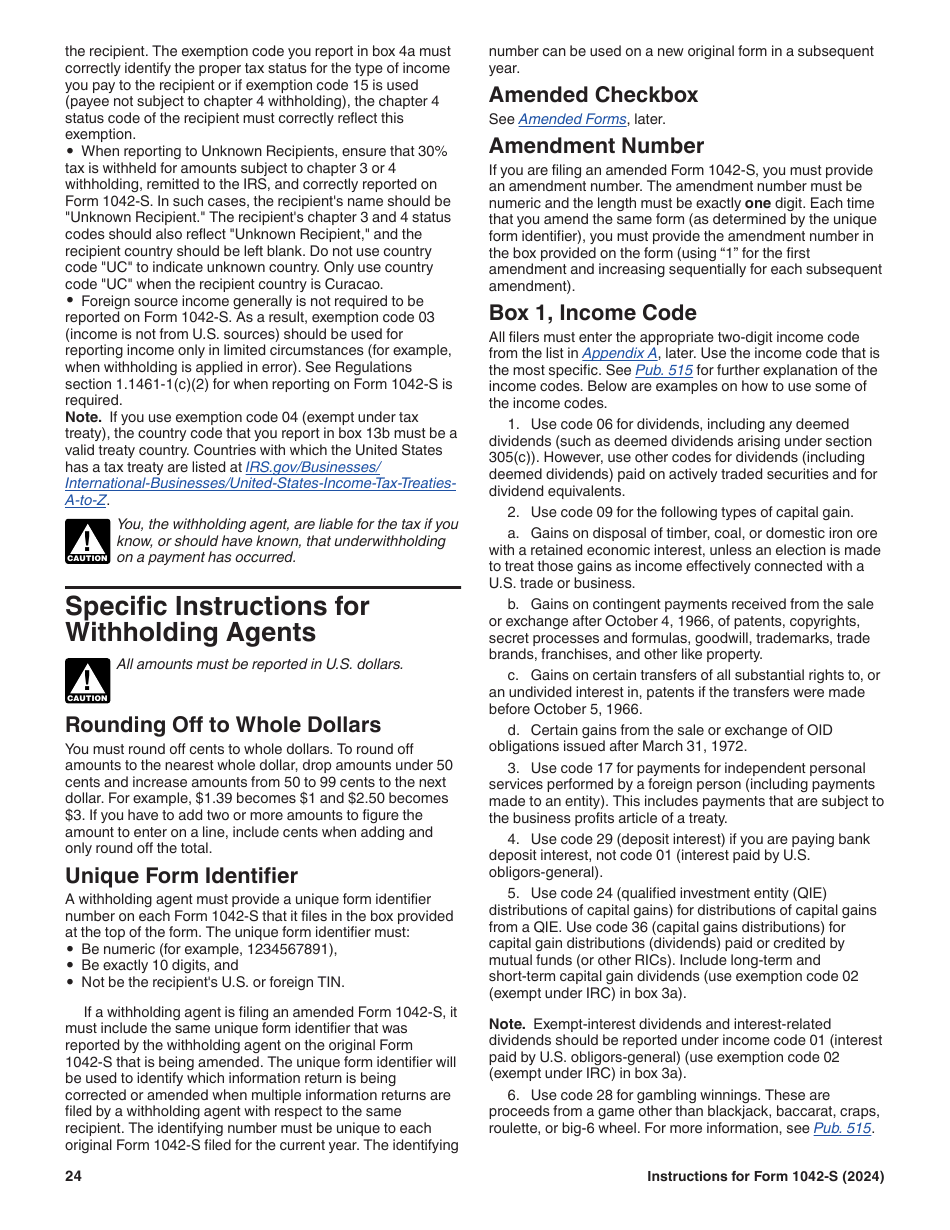 Instructions for IRS Form 1042-S Foreign Persons U.S. Source Income Subject to Withholding, Page 24