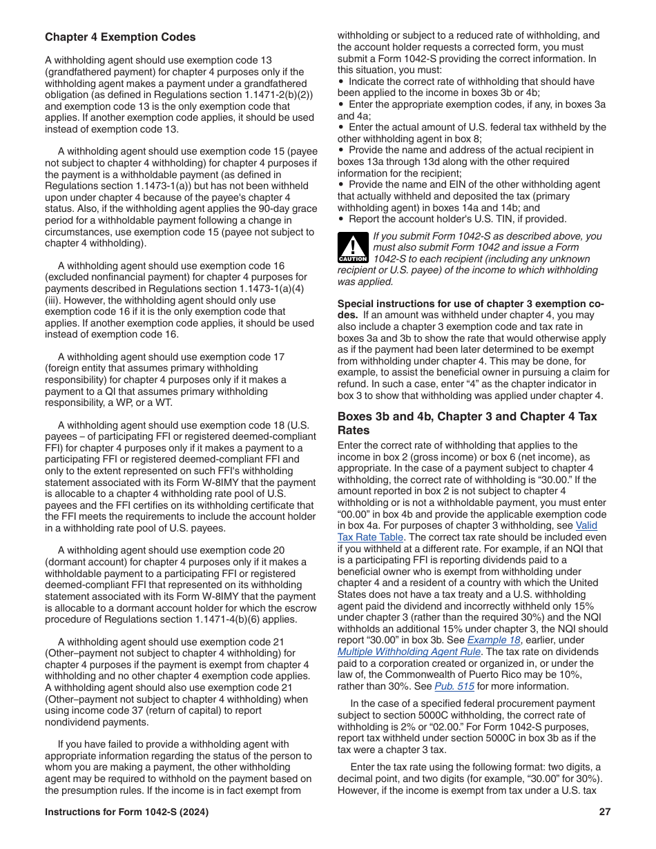 Instructions for IRS Form 1042-S Foreign Persons U.S. Source Income Subject to Withholding, Page 27
