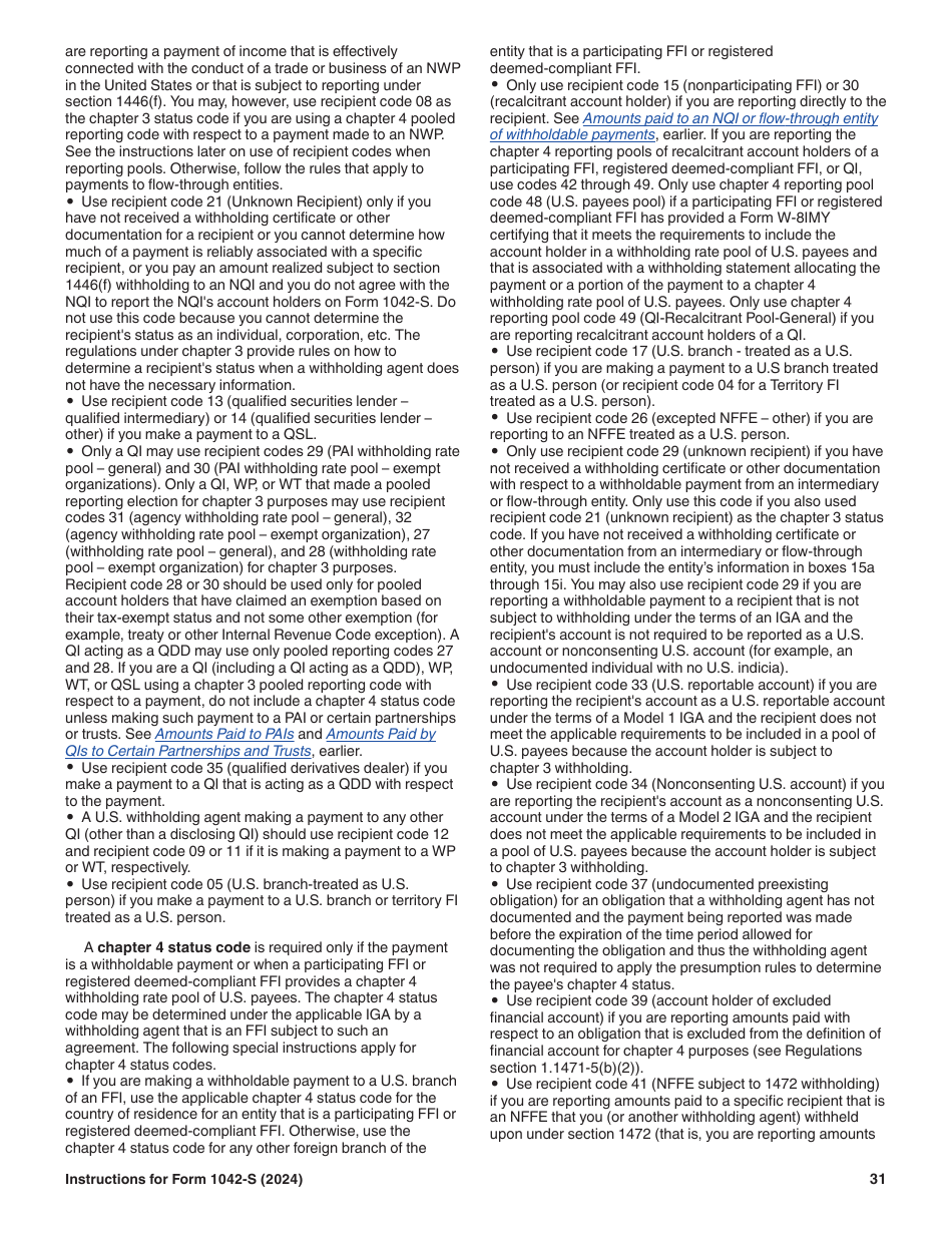Instructions for IRS Form 1042-S Foreign Persons U.S. Source Income Subject to Withholding, Page 31