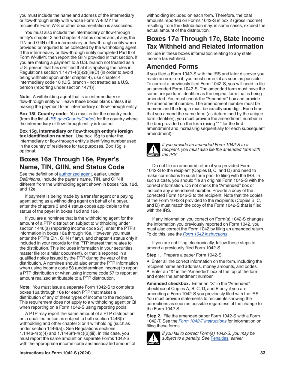 Instructions for IRS Form 1042-S Foreign Persons U.S. Source Income Subject to Withholding, Page 33