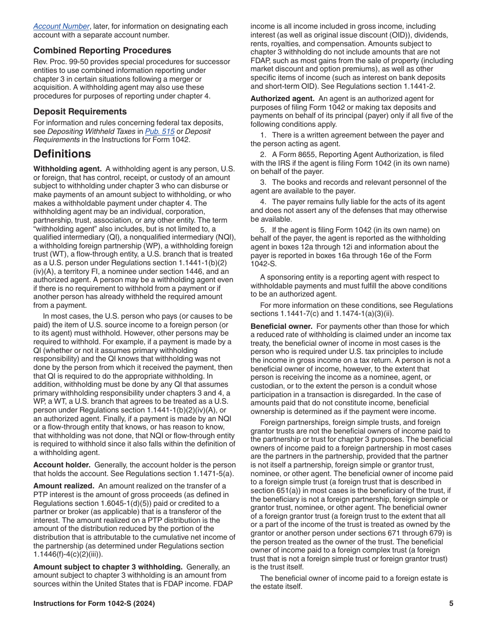 Instructions for IRS Form 1042-S Foreign Persons U.S. Source Income Subject to Withholding, Page 5