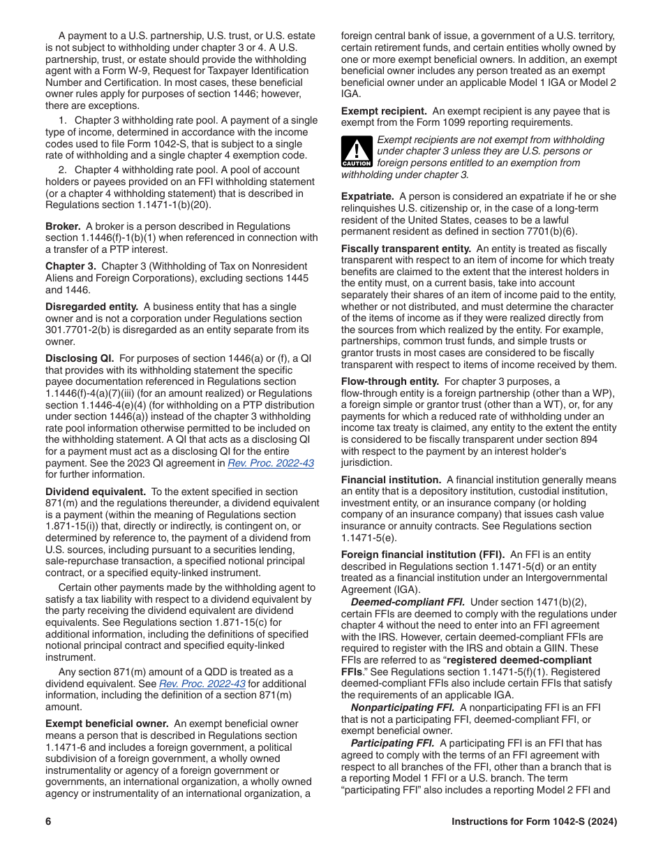 Instructions for IRS Form 1042-S Foreign Persons U.S. Source Income Subject to Withholding, Page 6