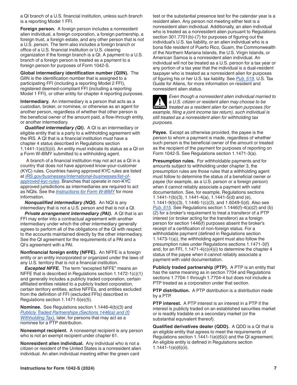 Instructions for IRS Form 1042-S Foreign Persons U.S. Source Income Subject to Withholding, Page 7