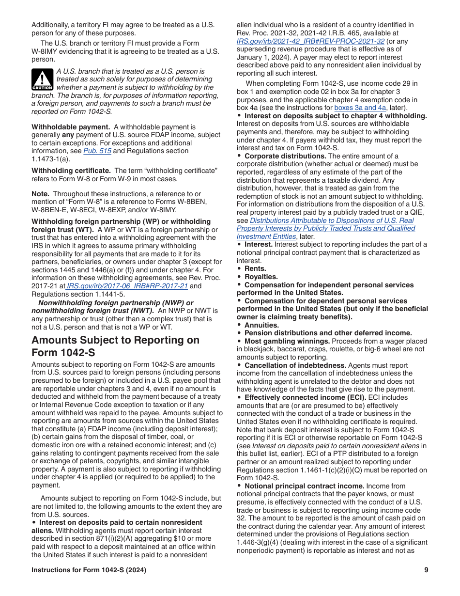 Instructions for IRS Form 1042-S Foreign Persons U.S. Source Income Subject to Withholding, Page 9