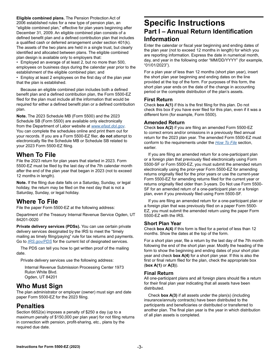 Instructions for IRS Form 5500-EZ Annual Return of a One-Participant (Owners / Partners and Their Spouses) Retirement Plan or a Foreign Plan, Page 3