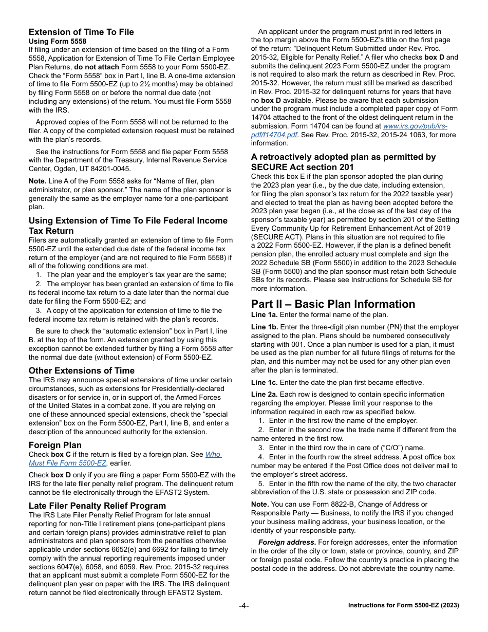 Instructions for IRS Form 5500-EZ Annual Return of a One-Participant (Owners / Partners and Their Spouses) Retirement Plan or a Foreign Plan, Page 4