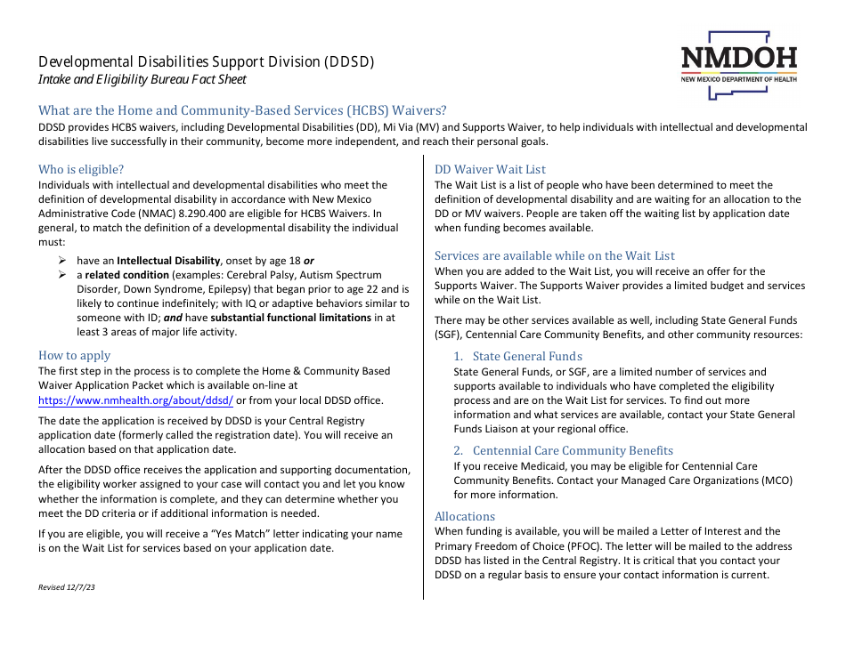 Home and Community Based Waivers and Intermediate Care Facility for Individuals With Intellectual Disabilities (Icf / Iid) - New Mexico, Page 9