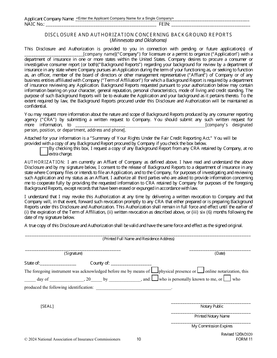 Form 11 Uniform Certificate of Authority Application (Ucaa) - Biographical Affidavit, Page 10