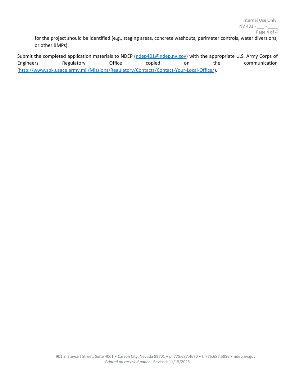 Clean Water Act Section 401 Water Quality Certification Application - Nevada, Page 4