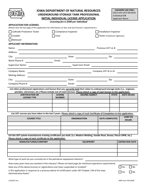 DNR Form 542-0090  Printable Pdf