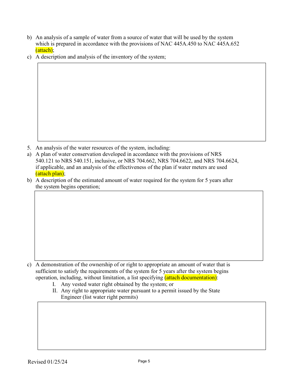 Plan to Operate a Community and Non-transient Non-community Public Water System - Nevada, Page 5