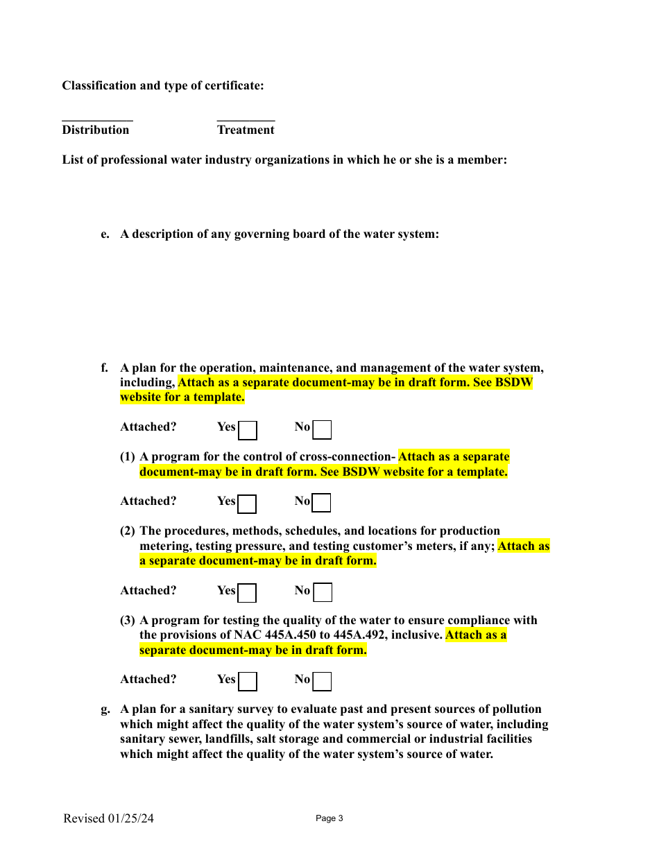Application to Permit a Privately Owned Community Water System - Nevada, Page 3