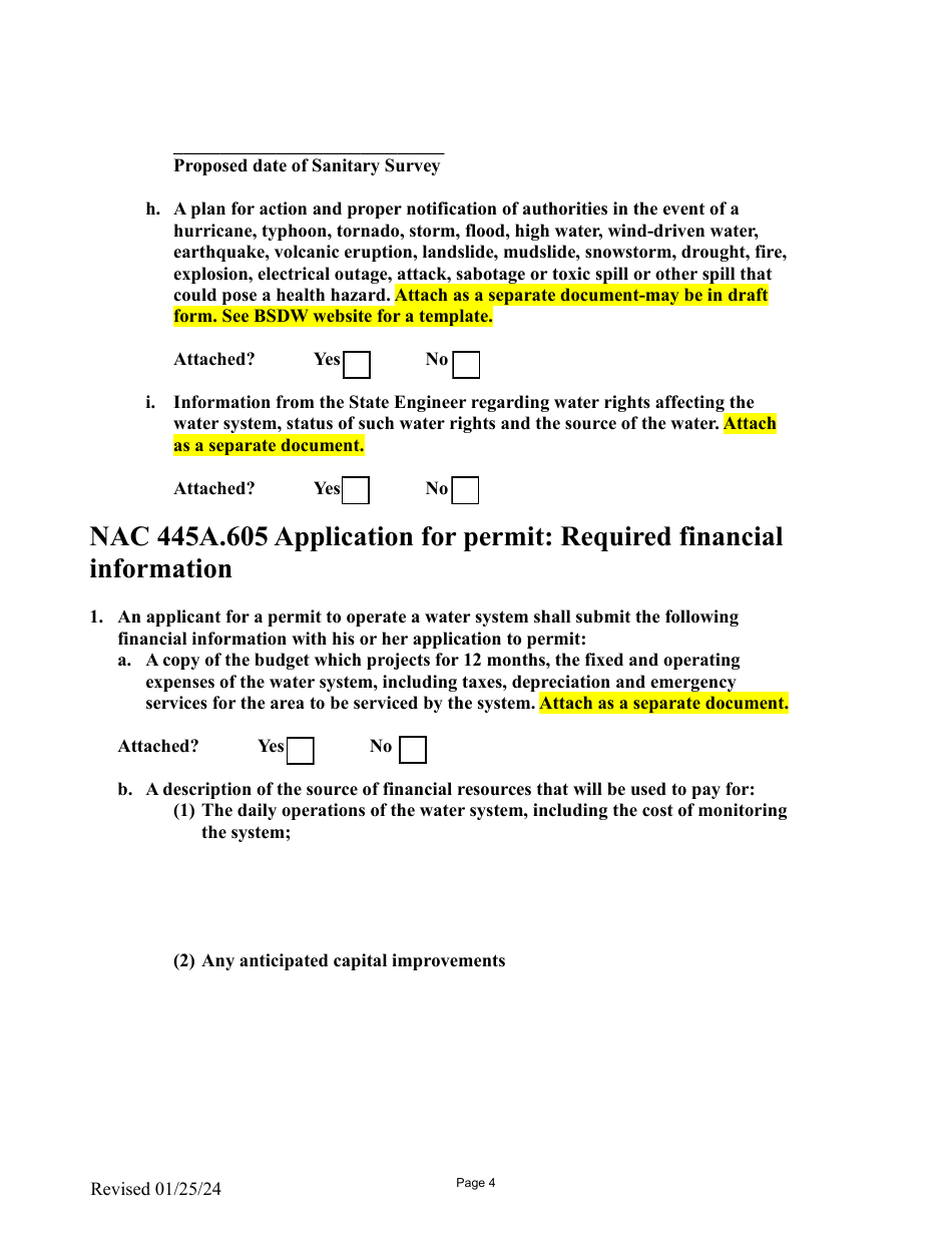 Application to Permit a Privately Owned Community Water System - Nevada, Page 4