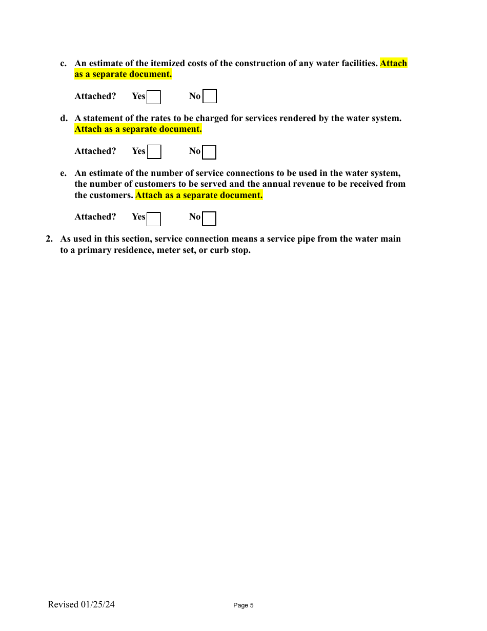 Application to Permit a Privately Owned Community Water System - Nevada, Page 5