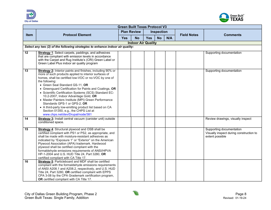 Project Summary and Checklist - One and Two Family - Addition - Green Building Program - City of Dallas, Texas, Page 8