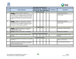 Project Summary and Checklist - One and Two Family - Addition - Green Building Program - City of Dallas, Texas, Page 9