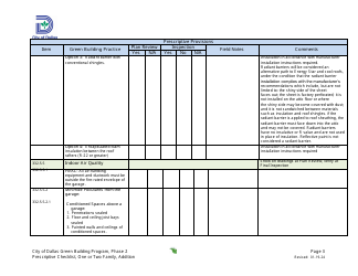Prescriptive Path Project Summary and Checklist - One or Two Family Dwelling Unit - Addition - Green Building Program - City of Dallas, Texas, Page 3