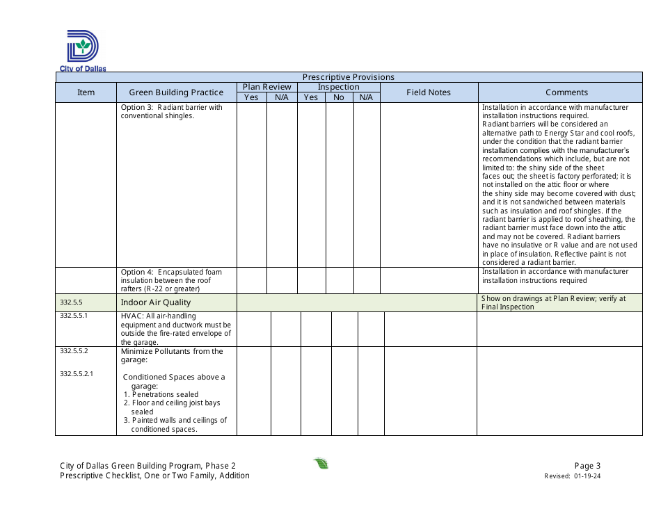 City of Dallas, Texas Prescriptive Path Project Summary and Checklist ...
