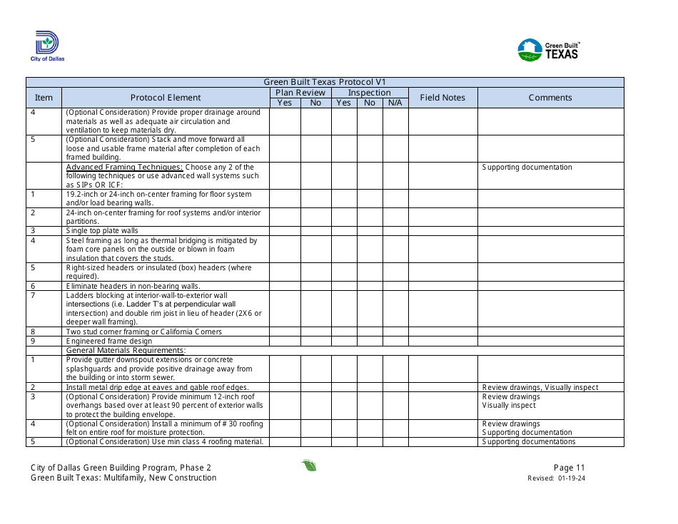 Project Summary and Checklist - Multifamily - New Construction - Green Building Program - City of Dallas, Texas, Page 11