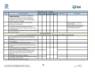 Project Summary and Checklist - Multifamily - New Construction - Green Building Program - City of Dallas, Texas, Page 12