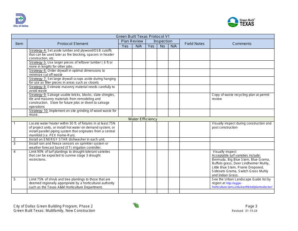 Project Summary and Checklist - Multifamily - New Construction - Green Building Program - City of Dallas, Texas, Page 3