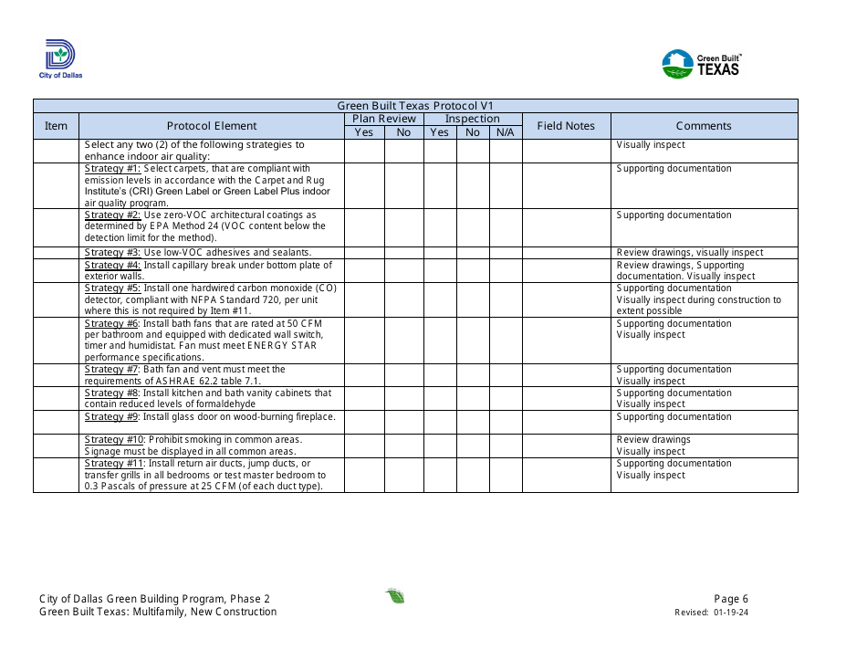 Project Summary and Checklist - Multifamily - New Construction - Green Building Program - City of Dallas, Texas, Page 6