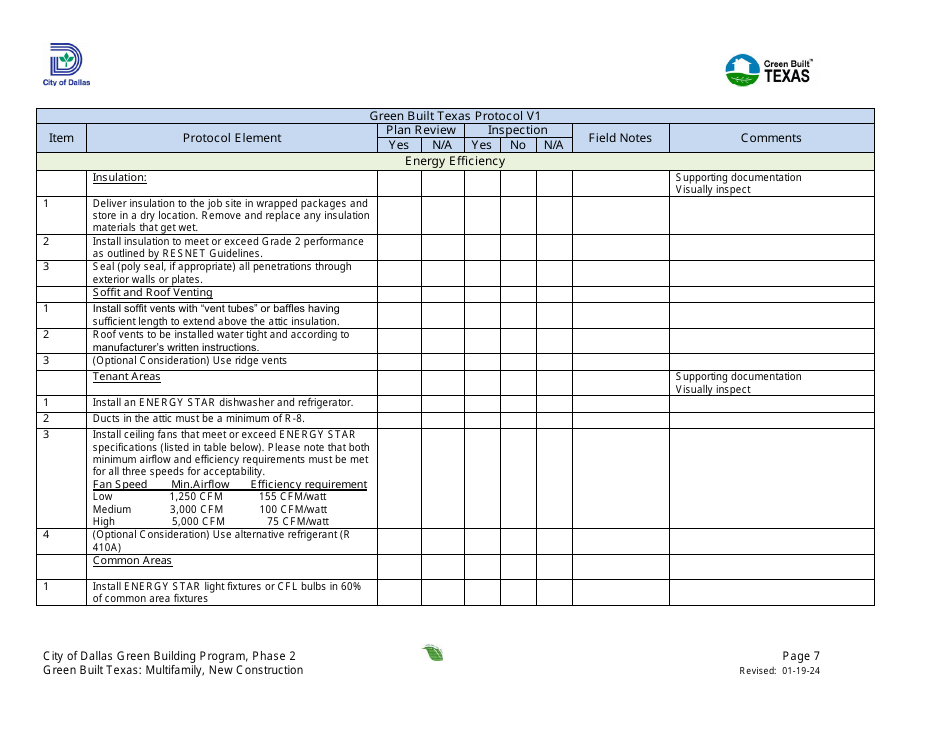 Project Summary and Checklist - Multifamily - New Construction - Green Building Program - City of Dallas, Texas, Page 7