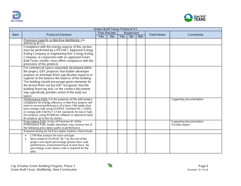 Project Summary and Checklist - Multifamily - New Construction - Green Building Program - City of Dallas, Texas, Page 9