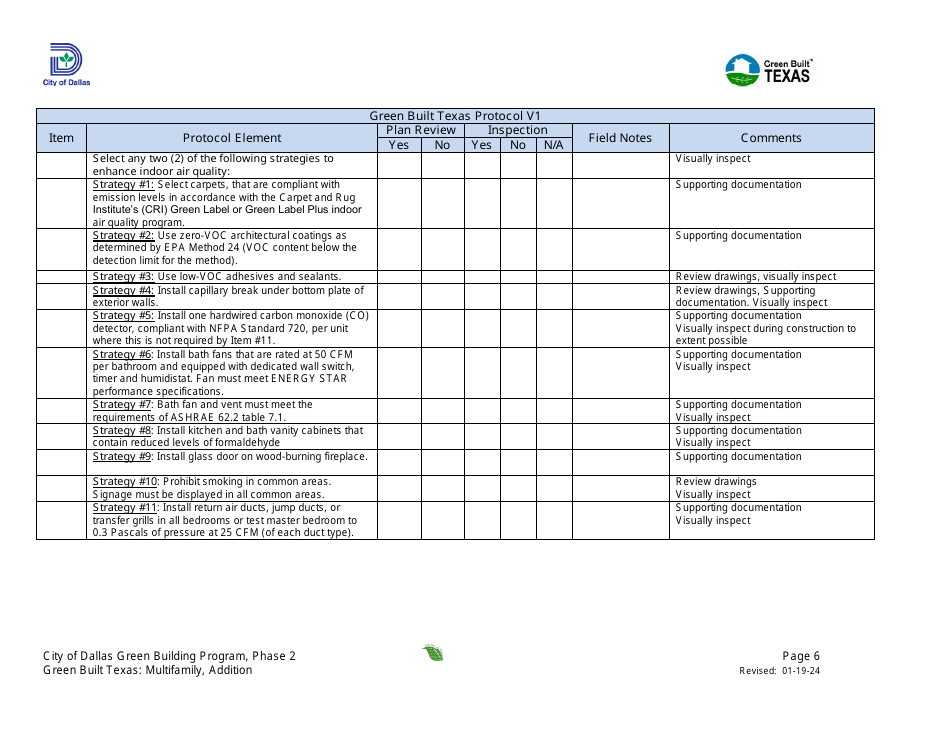 Project Summary and Checklist - Multifamily - Addition - Green Building Program - City of Dallas, Texas, Page 6